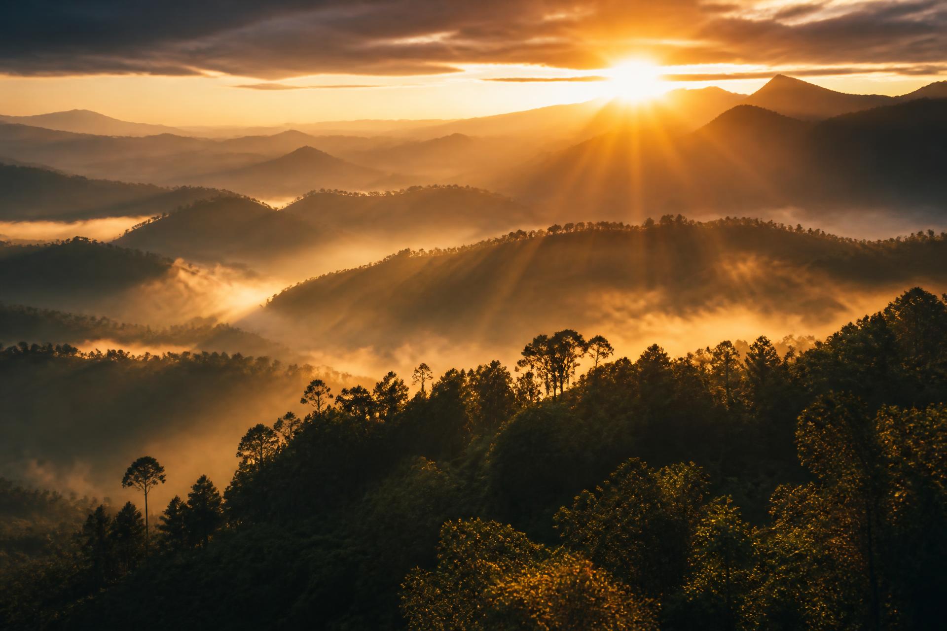 Amanecer entre las montañas de Huehuetenango, Guatemala